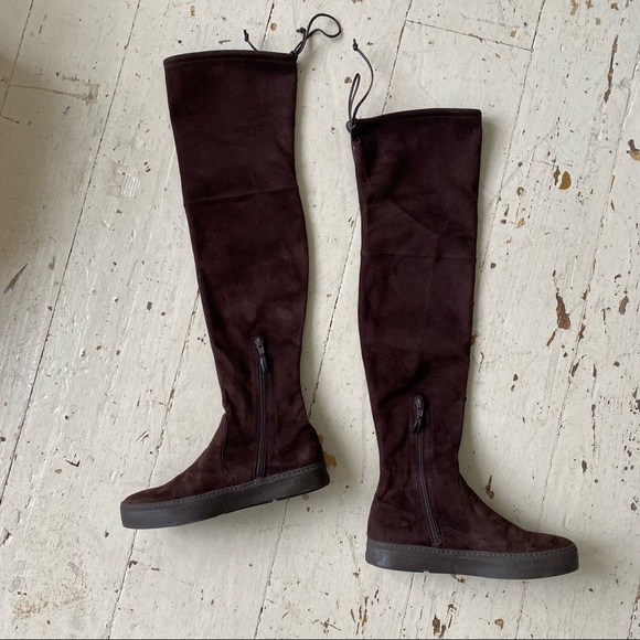 Stuart Weitzman Dark Brown Stretch Suede Over The Knee Boots - Picture 2 of 15